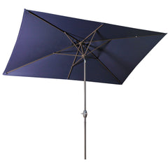 Rectangular Patio Umbrella 6.5 ft. x 10 ft. with Tilt, Crank and 6 Sturdy Ribs for Deck, Lawn, Pool Navy Blue