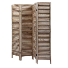 Folding Light Burn Sycamore Wood 4 Panel Room Divider