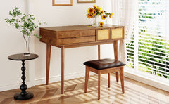 43.3" Classic Wood Makeup Vanity Set with Flip-top Mirror and Stool - Brown