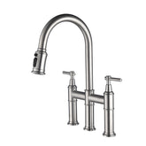 Bridge Kitchen Faucet with Pull-Down Sprayhead in Spot - Brushed Nickel
