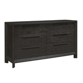 68 Inch 6 Drawer Wooden Dresser with Metal Pulls - Gray