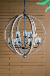 9- Light Globe Chandelier, Wood Chandelier Hanging Light Fixture with Adjustable Chain