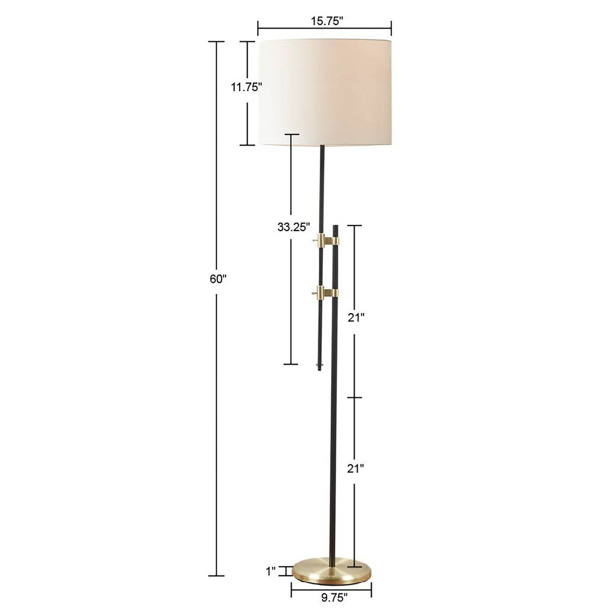 Asymmetrical Adjustable Height Metal Floor Lamp - Black