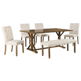6-Piece Farmhouse Dining Table Set 72" Wood Rectangular Table, 4 Upholstered Chairs with Bench - Walnut