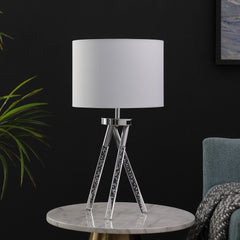 26.25" In Mid Century Led Acrylic Tapered Legs Silver Metal Table Lamp