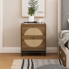 LINO Walnut Rattan Nightstand (Set of 2)