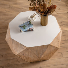38"Three-dimensional Embossed Pattern Design American Retro Style Coffee Table - White Tabletop
