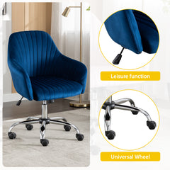 Modern Home Office Leisure Chair with Adjustable Velvet Height - Navy Blue