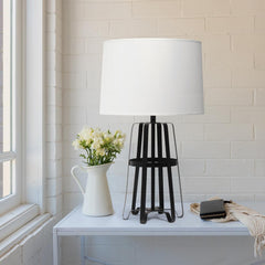Metal Rail Table Lamp, Oil Rubbed Bronze - White Fabric Shade