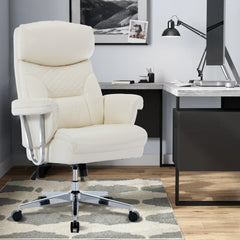 High Back Executive Office Chair 300lbs-Ergonomic Leather Computer Desk Chair - White
