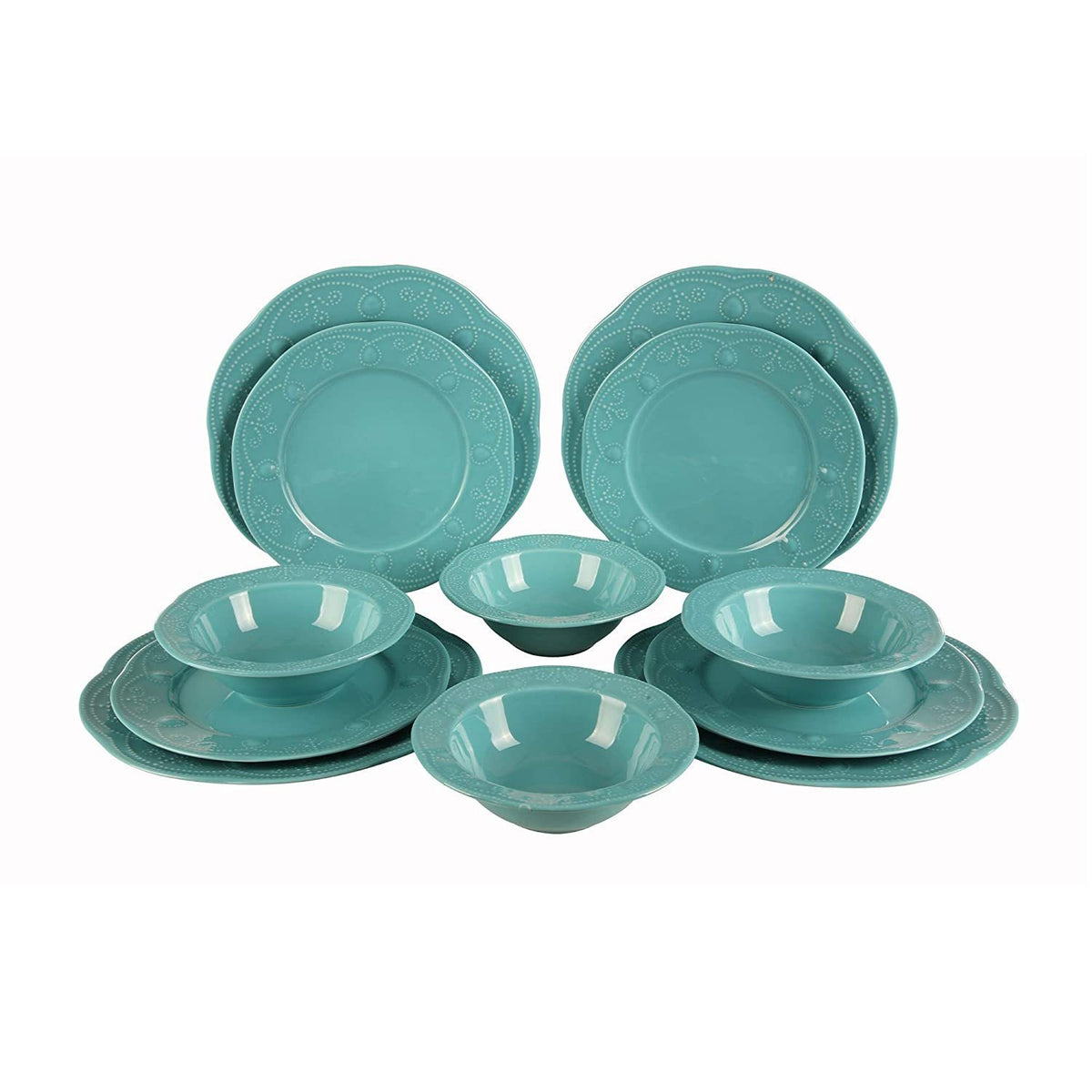 Fulya 12 Pieces Dinnerware Set - Turquoise