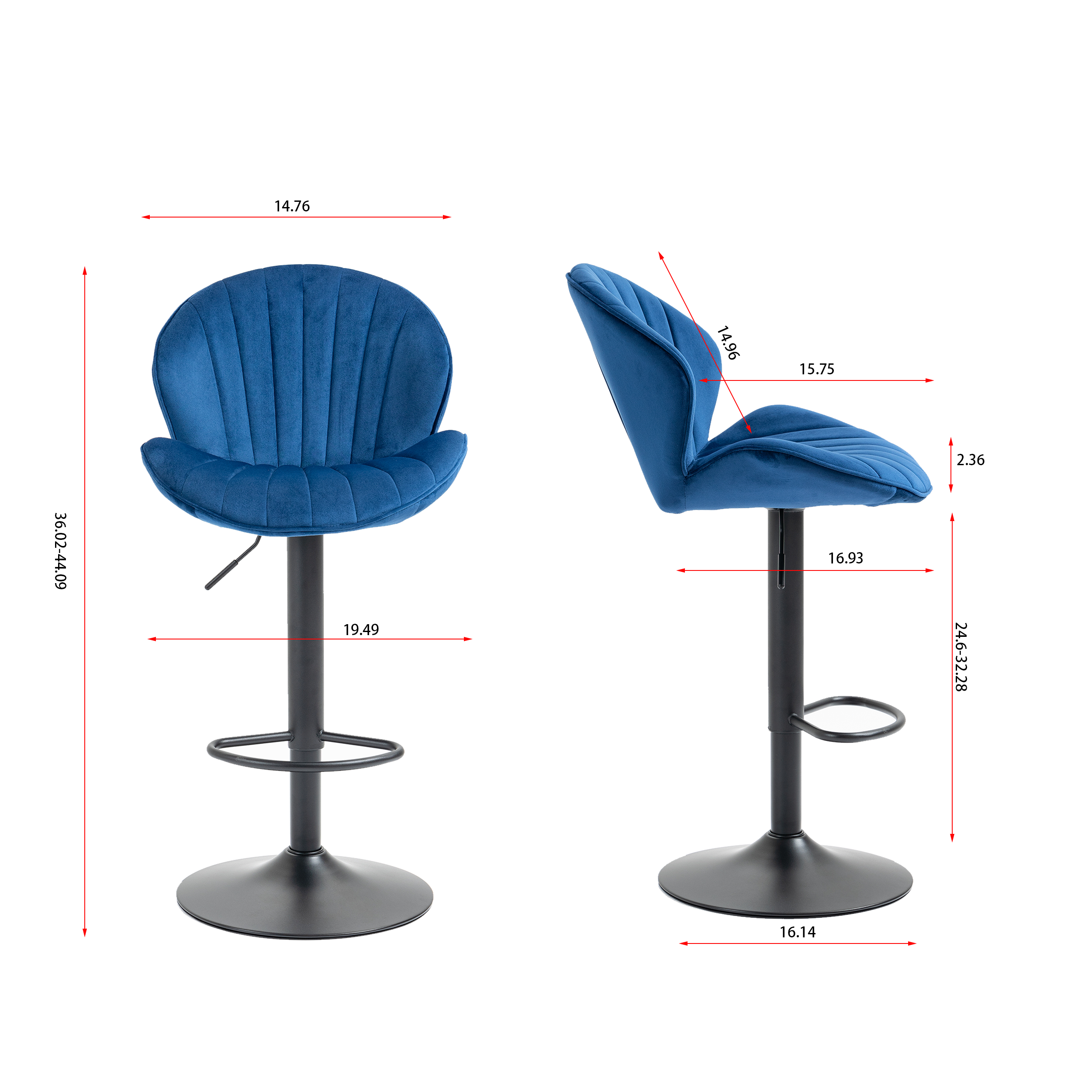 Bar Stools Adjustable with Back and Footrest (Set of 2) - Blue