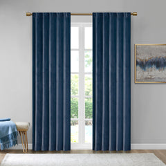 Room Darkening Poly Velvet Rod Pocket/Back Tab Curtain Panel Pair - Navy