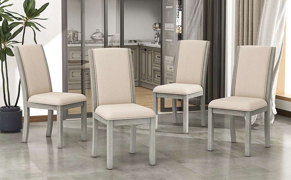 Farmhouse Wood Full Back Dining Chairs with Upholstered Cushions (Set of 4) - Grey