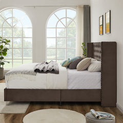 King Bed Button Designed Headboard - Brown