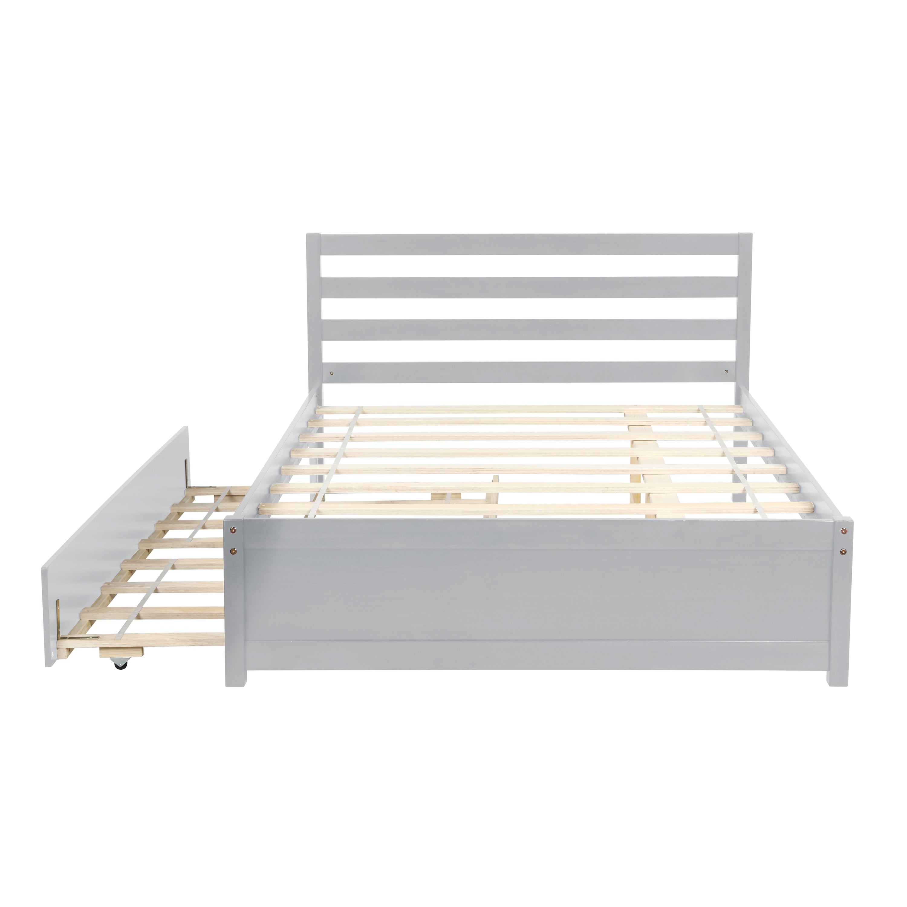 Full Size Wood Platform Bed Frame with Headboard and Twin trundle
