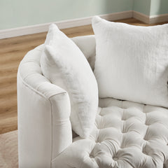 Swivel Barrel Chair with 360° Rotating Base and 2 Pillows - White Velvet