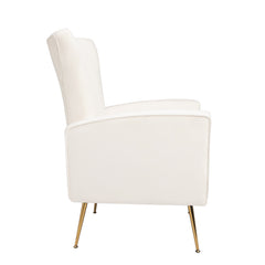 Velvet Accent Wingback Arm Chair with Gold Legs - White
