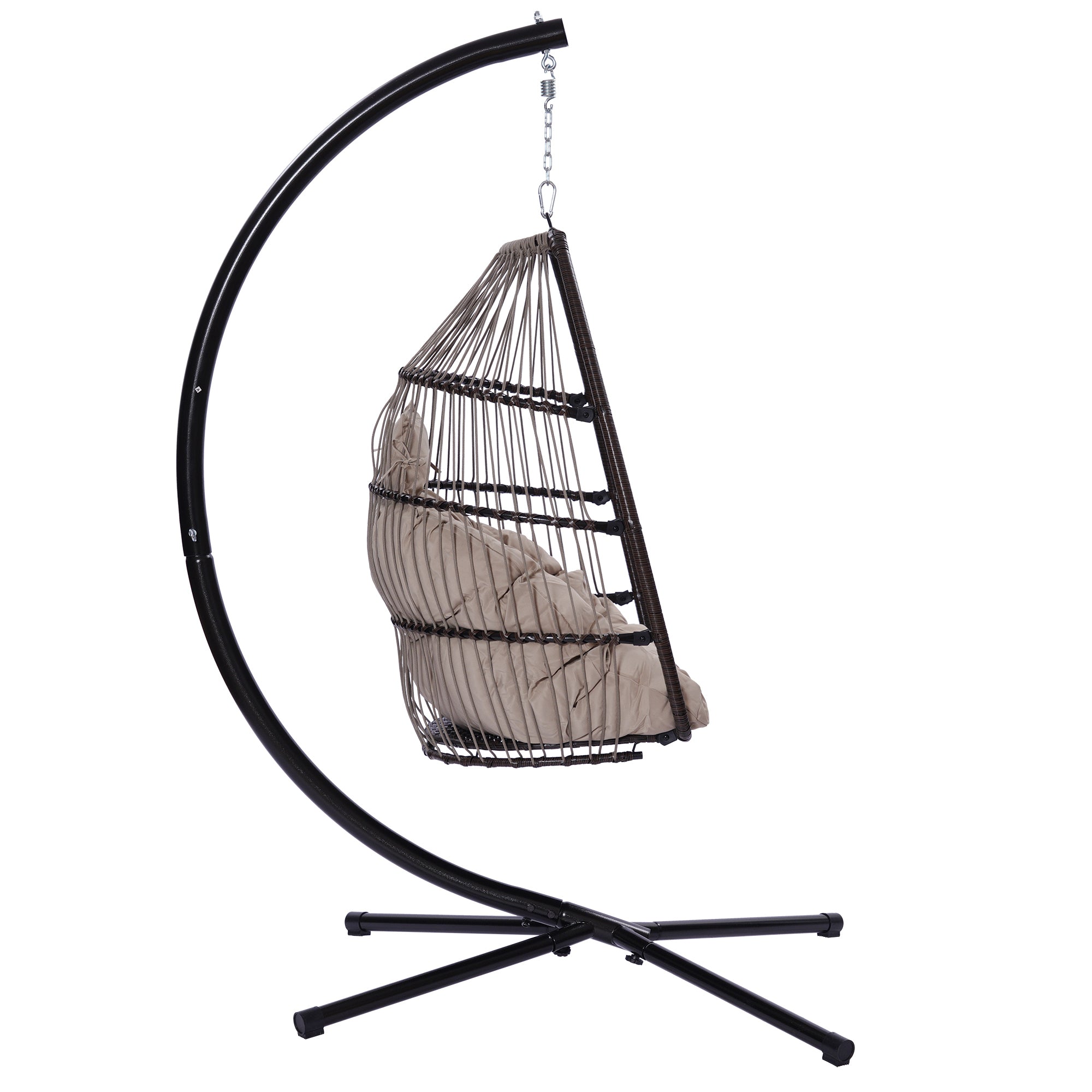 Outdoor Patio Rattan Swing Hammock Egg Chair With C Type Bracket + Cushion And Pillow