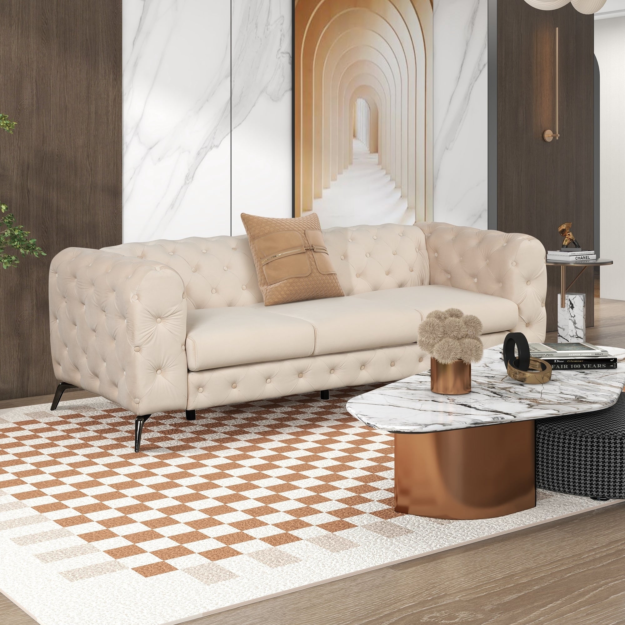 MAICOSY 85.5" Modern Sofa Upholstered Couch, Button Tufted Back Metal Legs Decor
