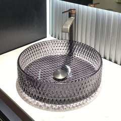 Glass Basin Circular Vessel Bathroom Basin - Transparent Grey