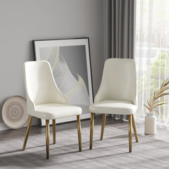 Modern Dining Chairs With Solid Wood Metal Legs (Set of 2) - White