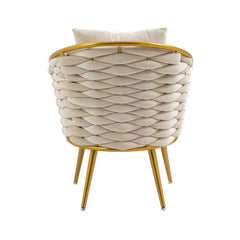 Velvet Accent Chair Upholstered Armchair Tufted with Metal Frame - Beige