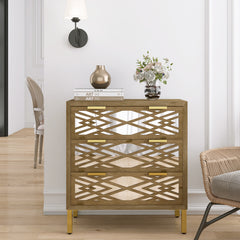 Wooden Storage Cabinet with 3 Drawers, Vintage Mirrored Cabinet - Natural