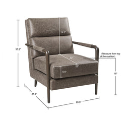 Faux Leather Channel Accent Armchair - Brown