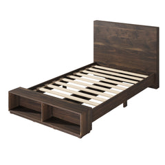 Queen Size Wood Platform Bed with Storage Bench - Walnut