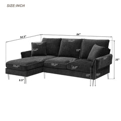 84 " Convertible Sectional Sofa, Modern Chenille L-Shaped Sofa Couch with Reversible Chaise Lounge, Fit for Living Room, Apartment (2 Pillows) - Black
