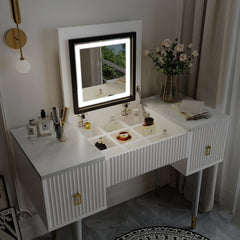 43.3" Modern Vanity Table Set with Flip-top Mirror and LED Light - White and Gray