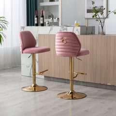 Modern Swivel Bar Stools Chair Adjustable (Set of 2) - Chrome Golden Base / Pink