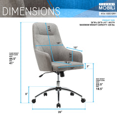 Comfy Height Adjustable Rolling Office Desk Chair with Wheels - Grey