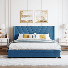 Queen Size Bed Linen with 3 Drawers - Blue
