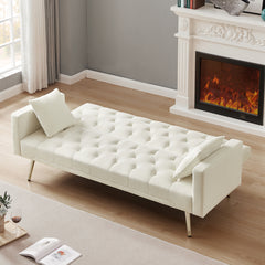 Convertible Folding Futon Sofa Bed, Sleeper Sofa Couch for Compact Living Space - Cream White