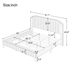 King Size Modern Linen Curved Upholstered Platform Bed - Cream