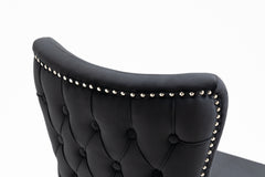 Velvet Upholstered Dining Chairs with Designed Back and Nailhead trim and Solid Wood Legs (Set of 2) - Black