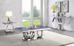 Zasir Sofa Table, Gray Printed Faux Marble & Mirrored Silver Finish