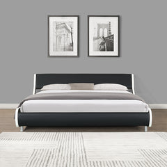 King Size Faux Leather Upholstered Platform Bed Frame, Curve Design, Wood Slat Support, No Box Spring Needed - Black+White