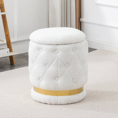 Teddy Velvet Stool Chair with Storage Space - White