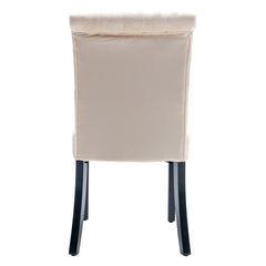 Velvet Dining Chair Set Tufted Heigh Back with Solid Wood Frame Accent Chairs (Set of 2) - Beige