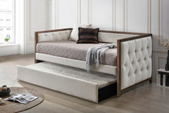 Ultra Stylish Daybed with Trundle 1pc Solid Wood Frame Beige Fabric