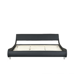 King Size Faux Leather Upholstered Platform Bed Frame, Curve Design, Wood Slat Support, No Box Spring Needed - Black