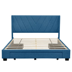 Queen Size Bed Linen with 3 Drawers - Blue