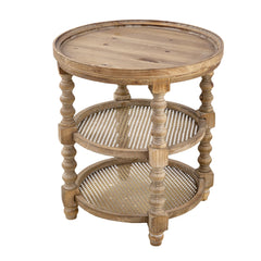D23.5x25" Round 3-Tiered Side Tabel, Natural End Tabel - Brown