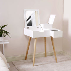 Vanity Table Makeup Desk with Flip Top Mirror and 2 Drawers - White