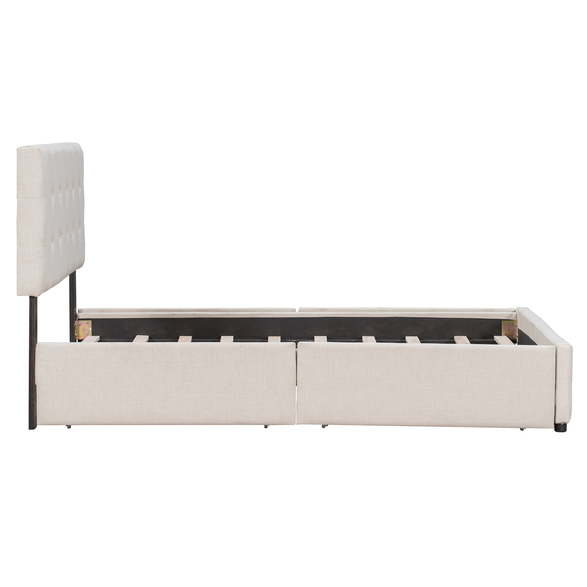 Queen Bed with Classic Headboard and 4 Drawers - Beige