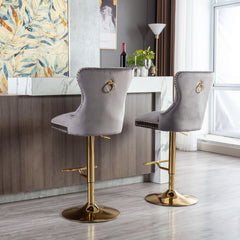 Modern Swivel Bar Stools Chair Adjustable (Set of 2) - Chrome Golden Base/ Grey