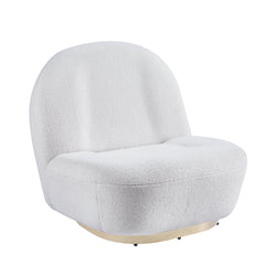 Modern Velvet Swivel Barrel Accent Chair with Gold Finish Stainless Steel Base - White